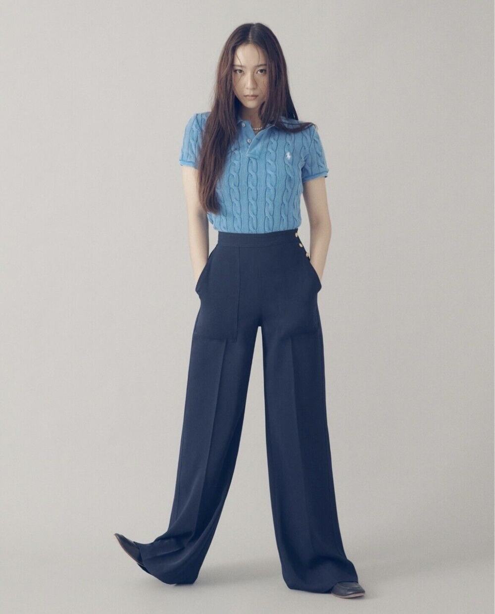 Polo Ralph Lauren High Waisted Wide Leg Blue Trouser Gold Button Nautical